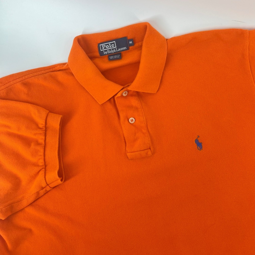Polo Ralph Lauren Polo Shirt Mens M Orange Blue Pony Short Sleeve Cotton Y2K